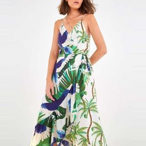 FARM Rio Blue Macaw wrap dress XL